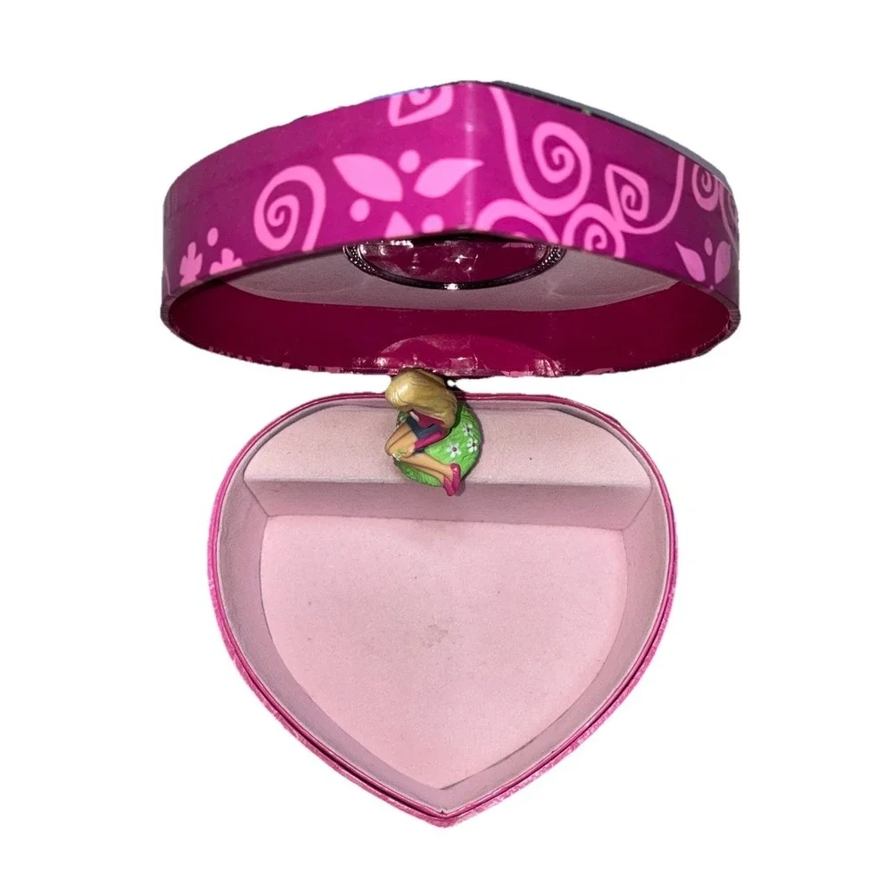 Vintage Barbie Spinning Wind-up Music Box Pink Heart Feelin Groovy Mattel *flaw‎